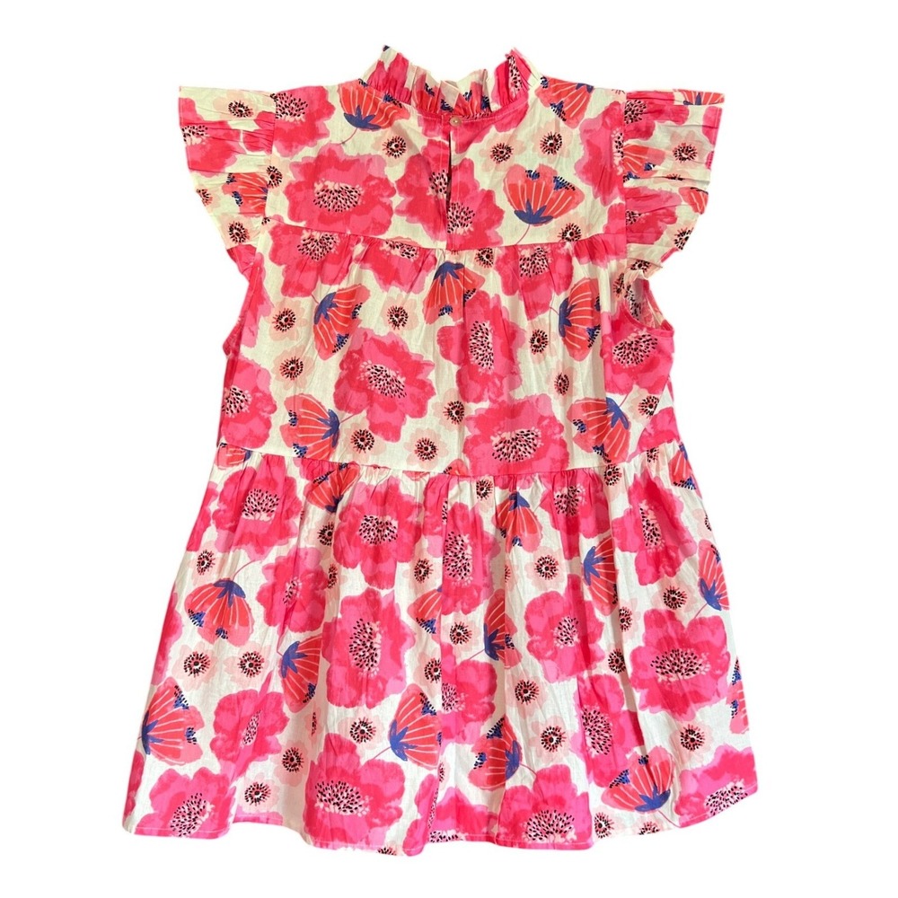 Jodifl Womens Pink Floral Poppy Ruffle Neck Flutter Sleeve Babydoll Top Medium - Picture 2 of 11